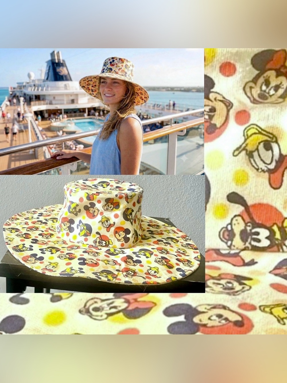 Vtg Walt Disney World Productions Minnie & Mickey & Friends Floppy Sun Hat~RARE*